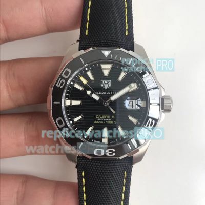 Replica Tag Heuer Aquaracer 300M Calibre 5 Black Dial Black Nylon Strap Watch